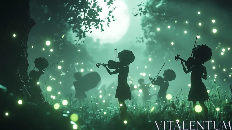 Enchanted Silhouettes in Moonlit Forest AI Image