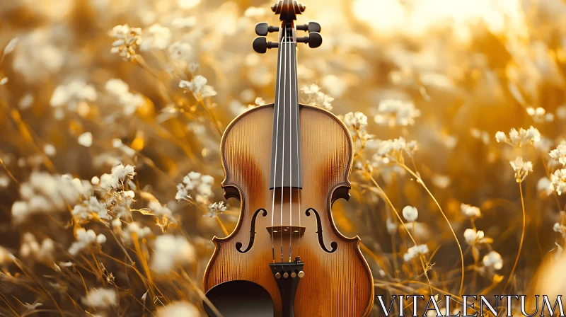 Serenading Nature with a Violin amidst Flowers AI Image