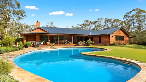 Wooden House with Pool and Serene Garden