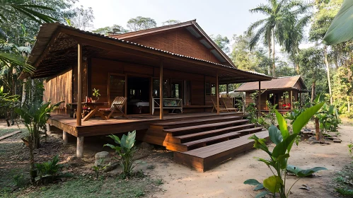 Wooden Eco-Friendly House in Lush Jungle