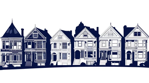 Victorian Houses Line Art