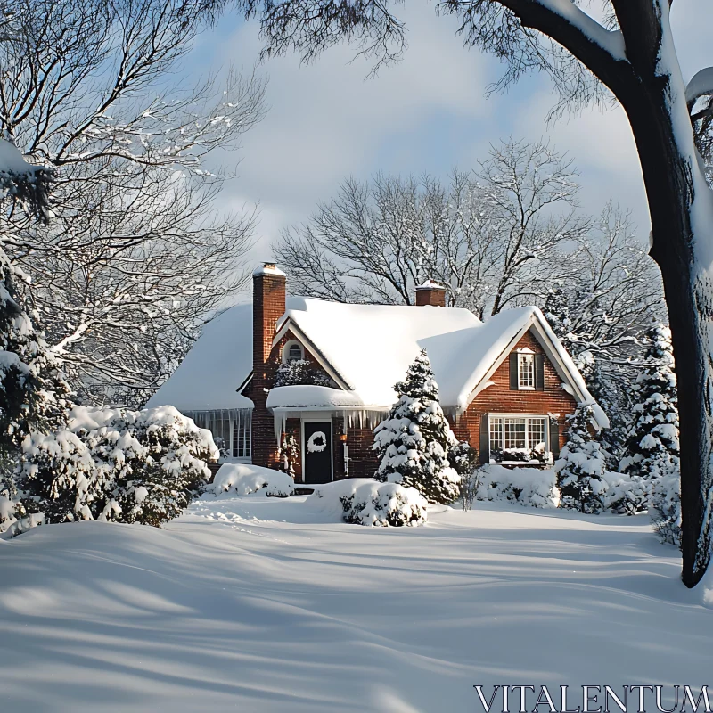 AI ART Snowy Winter Cottage in a Woodland