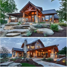 Contemporary Home with Stone and Wood Design