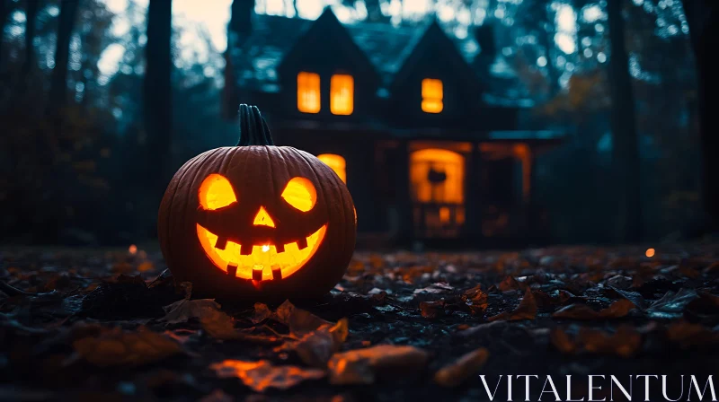 AI ART Mysterious Pumpkin Lantern by a Gloomy House