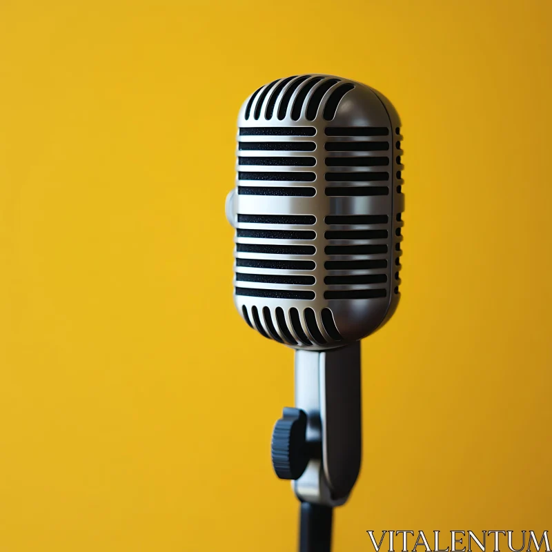 Classic Style Microphone on Vibrant Yellow AI Image