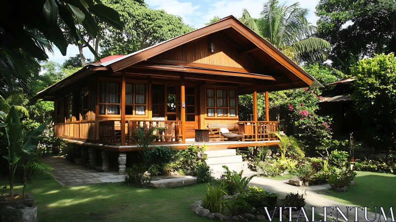 Cozy Wooden Home with Spacious Veranda AI Image