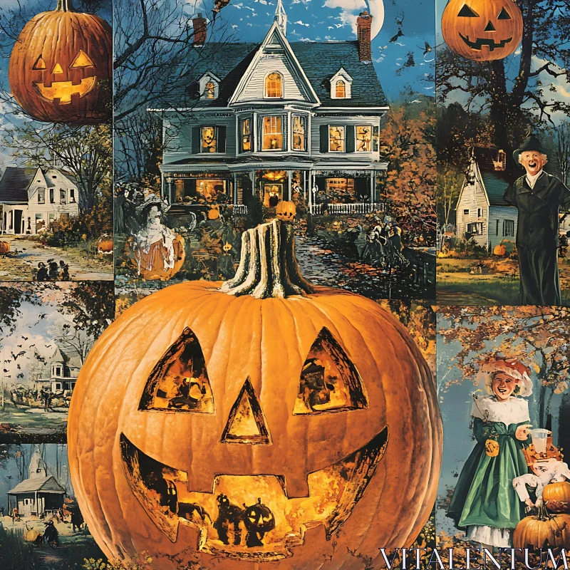 AI ART Creepy Halloween Scene Featuring Haunted House and Jack-o'-lantern