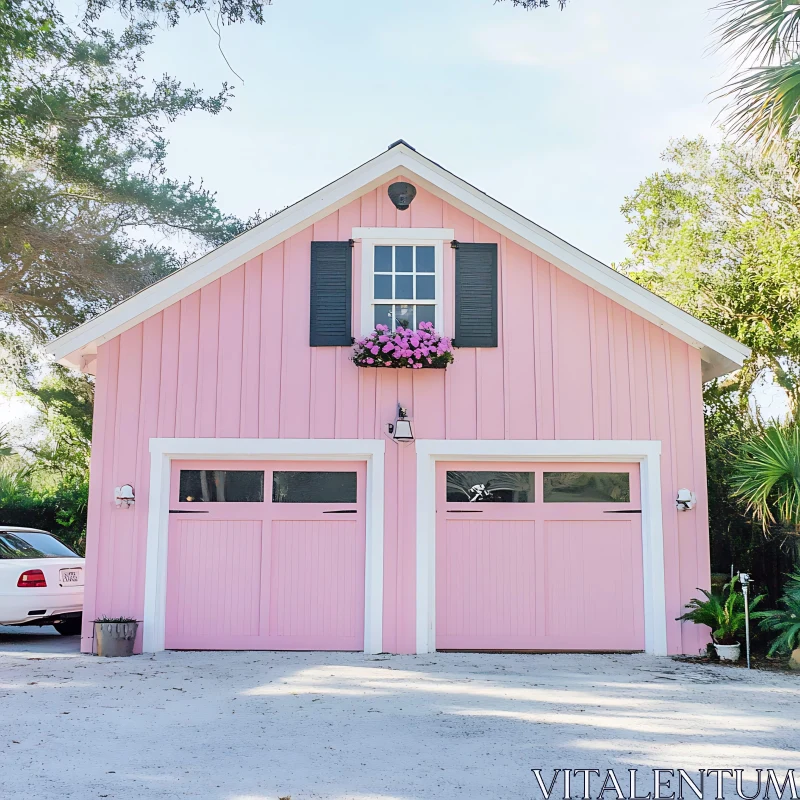 Quaint Pink Garage in the Countryside AI Image