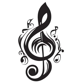 Musical Note Tattoo with Treble Clef and Swirls