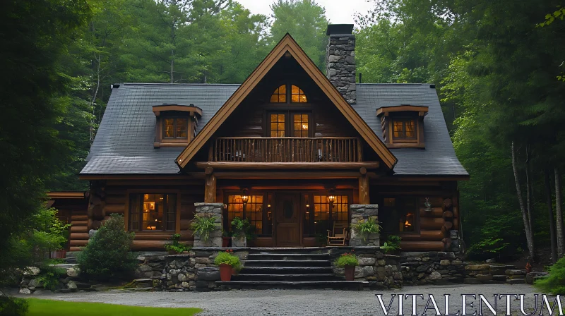 Rustic Log Cabin Surrounded by Nature AI Image