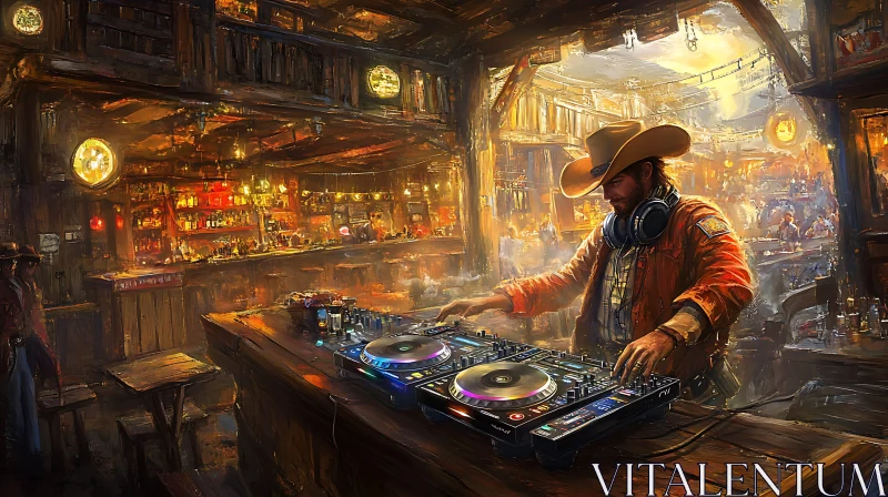 Western Cowboy DJ Creating Ambient Music AI Image