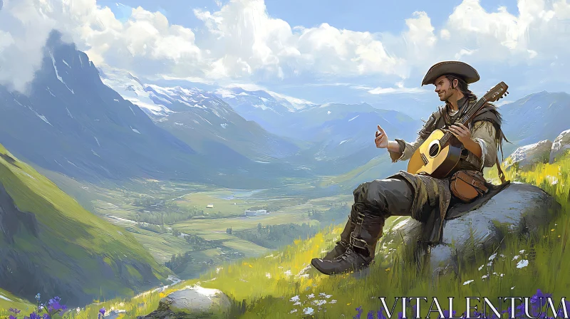 AI ART Rustic Guitarist in Mountain Setting