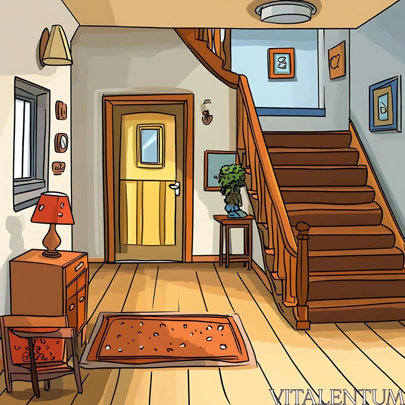 AI ART Charming Hallway Interior with Wooden Details