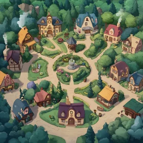 Charming Forest Village Illustration