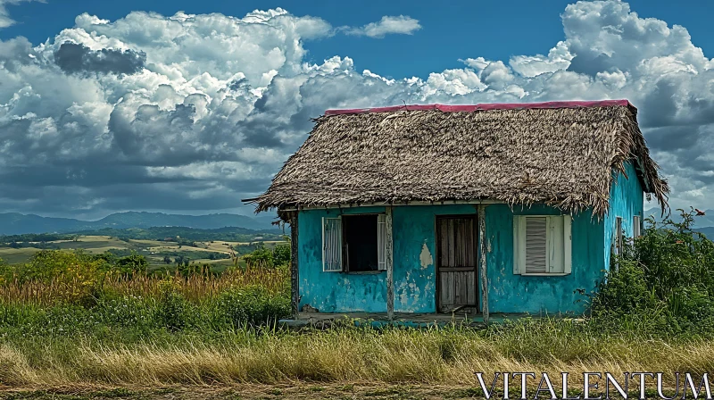 AI ART Turquoise Cottage in the Countryside