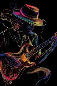 Vibrant Neon-Colored Musician with Guitar