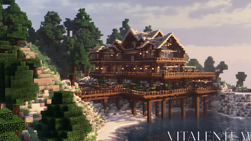 AI ART Cliffside Wooden House in Minecraft