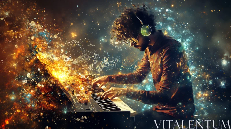 Synthesizer Player in Cosmic Art AI Image