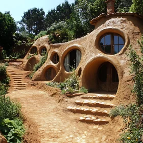 Hobbit House Nestled in Nature with Round Doors and Windows