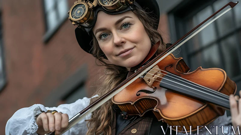 Victorian Steampunk Violin Player AI Image