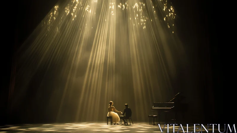 Couple's Enchanting Moment on Stage with Piano AI Image