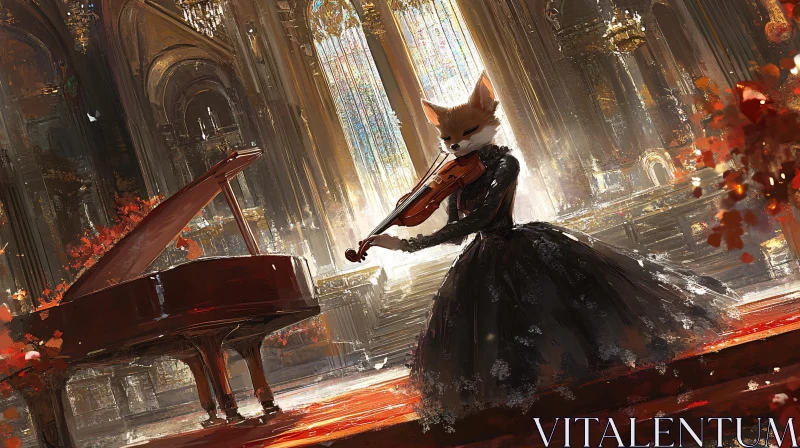 Elegant Fox Violinist in Church AI Image