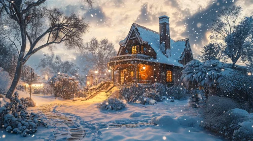 Cozy Winter Evening by the Cottage