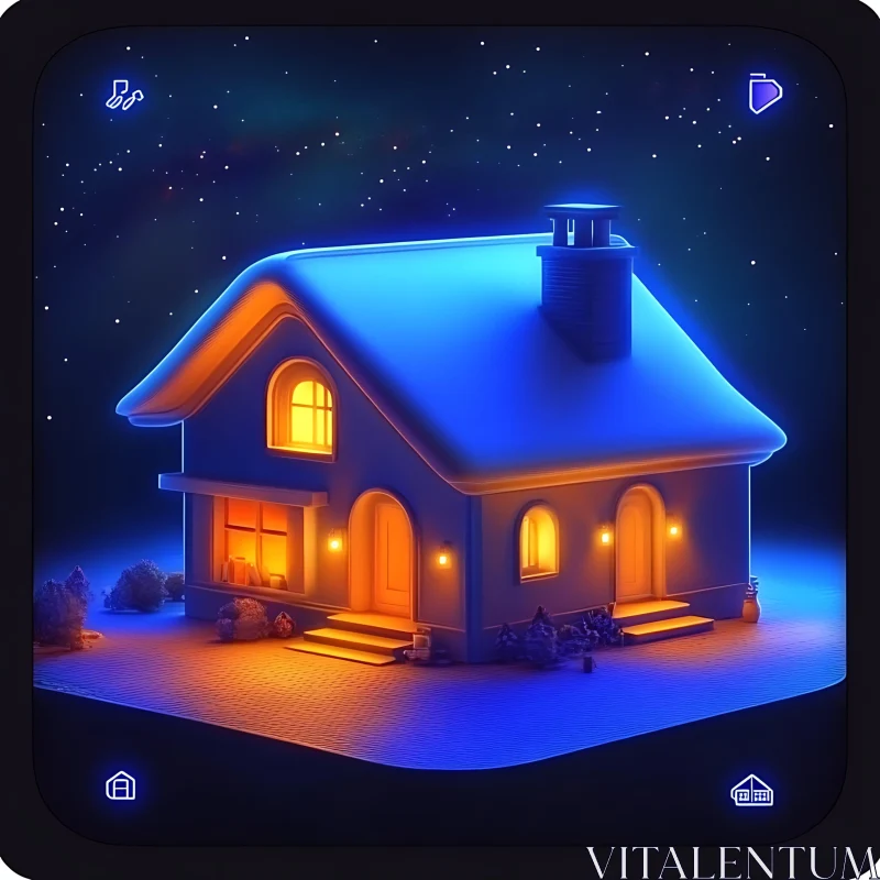 Warmly Lit House Under Starry Night AI Image