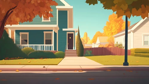 Idyllic Suburban House in Autumn