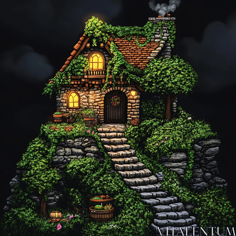 Fairy Tale Cottage Amidst Lush Greenery AI Image