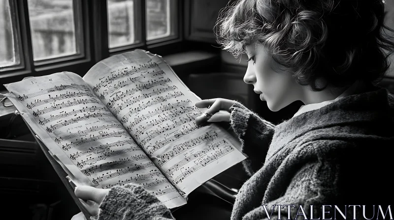Person in Sweater Reading Music by the Window
