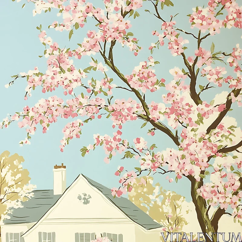 Spring Blossoms Surrounding a Quaint House
