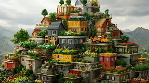 Whimsical Stacked Village Amidst Nature