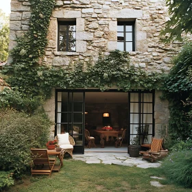 Rustic Stone House with Ivy-Covered Exterior