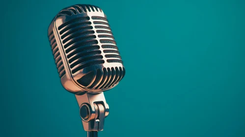 Retro-Style Microphone on Teal Background