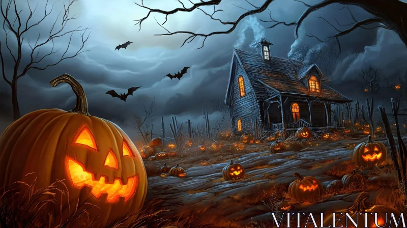 AI ART Halloween Haunted House and Pumpkin Patch