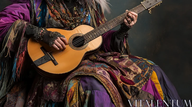 Ornate Musician with Acoustic Guitar AI Image