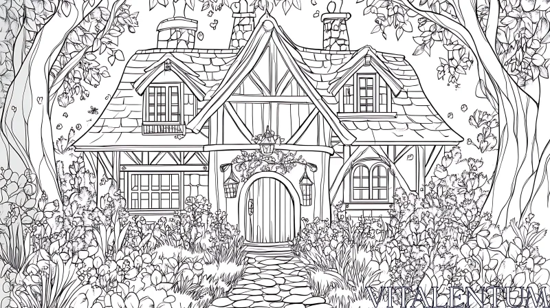 AI ART Enchanting Cottage in Woodland Illustration