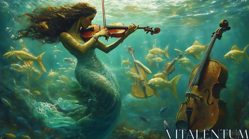 AI ART Mermaid and Violin in an Underwater Symphony