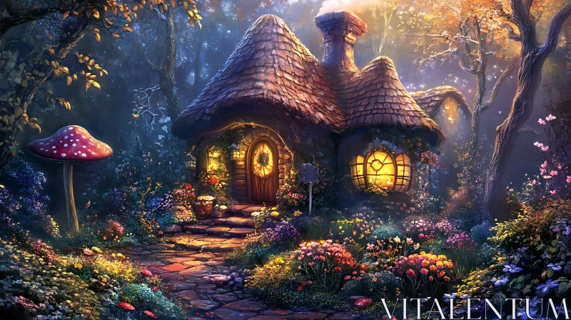 Mystical Cottage in an Enchanted Forest AI Image