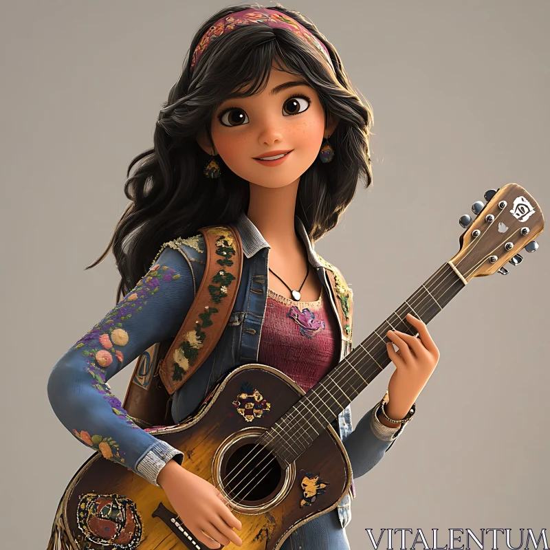 AI ART Music-loving Animated Girl with Guitar