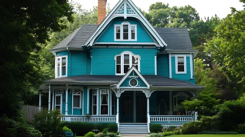 Elegant Victorian Home with Intricate White Trim and Beautiful Garden