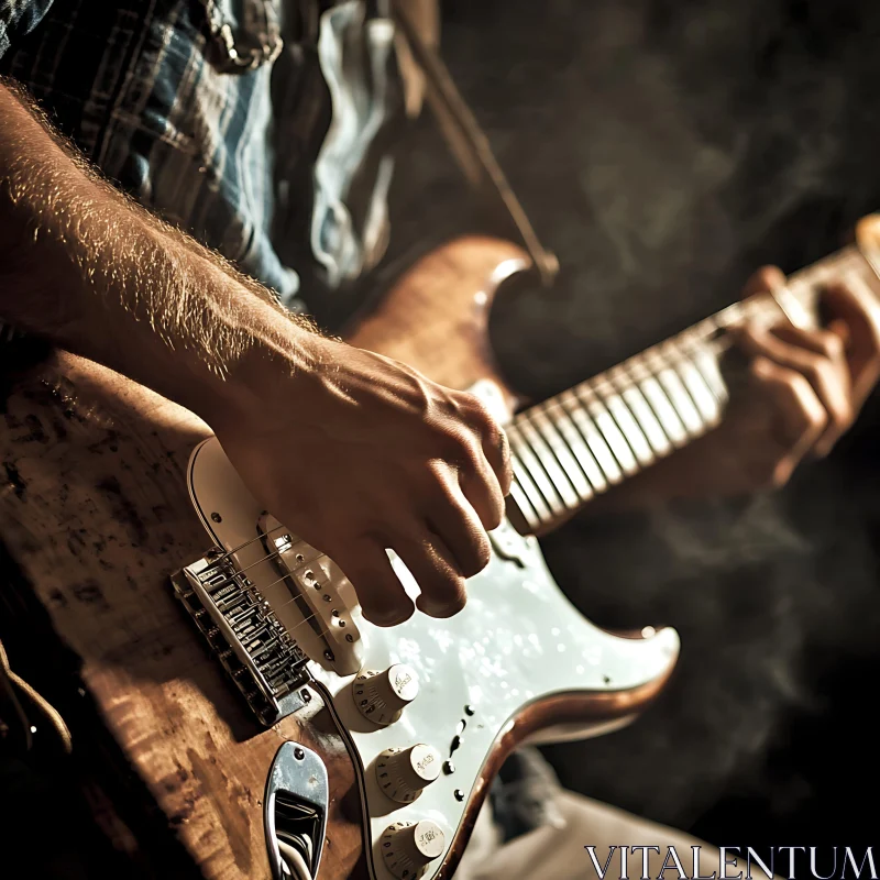 Guitarist in Action with Electric Guitar AI Image