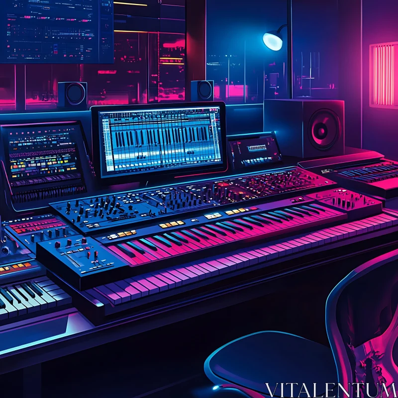 Neon Music Production Studio AI Image