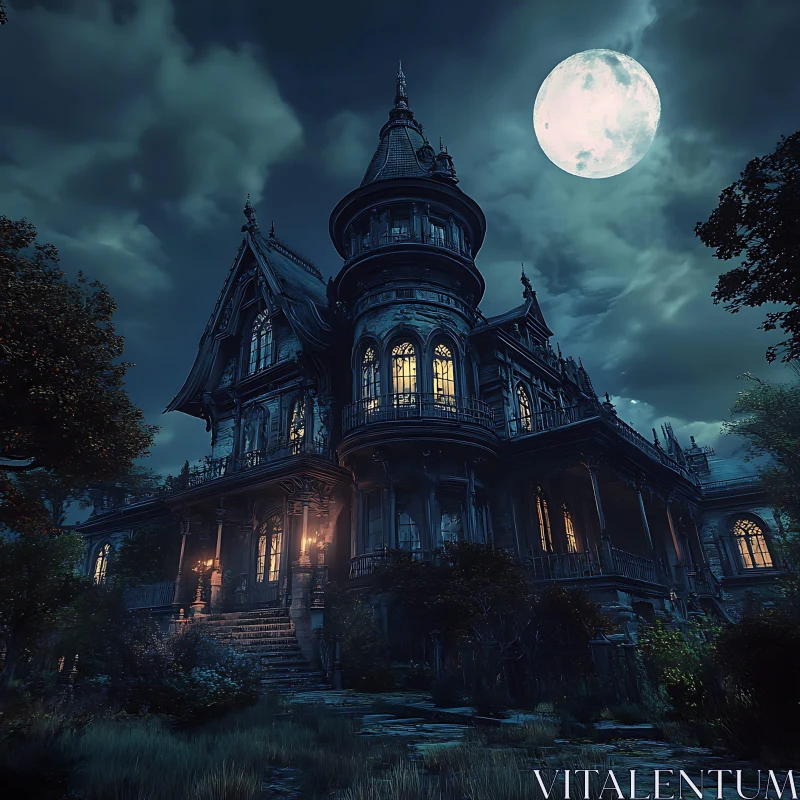 AI ART Haunted Gothic Mansion at Night