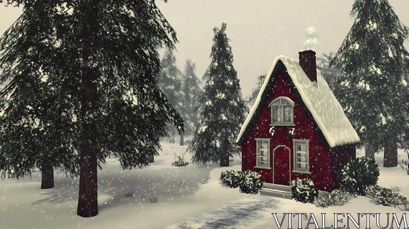 Serene Winter Cabin in Snow AI Image