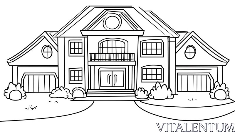 Two-Story House Line Art AI Image