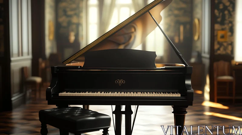 Classic Black Grand Piano in Luxurious Setting AI Image