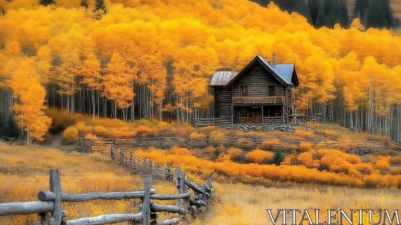 Autumn Leaves Enveloping a Cozy Cabin AI Image