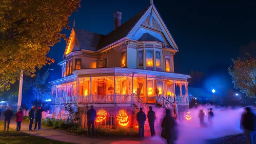 Spooky Victorian House on Halloween Night